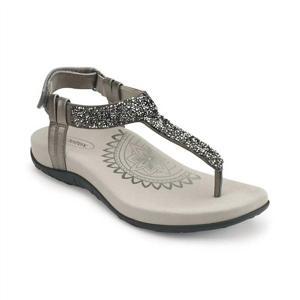 NEW AETREX women's jade sandal in sparkle gunmetal